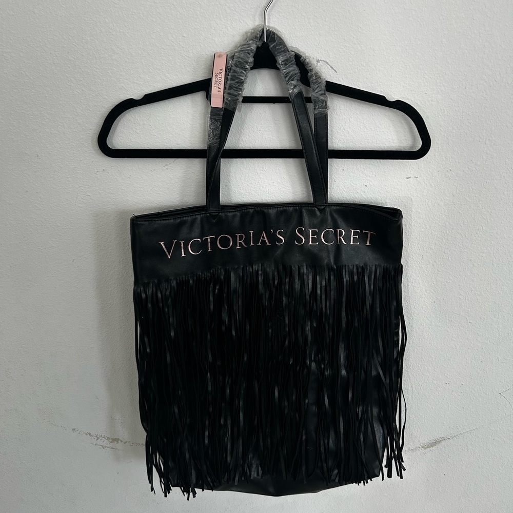 Victoria’s Secret Women’s Faux Leather Tote Bag w Fringe  Rose Gold letter

NWT